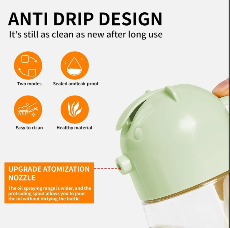2-in-1 Glass Oil Dispenser – Spray & Pour Bottle (580ml Leakproof Design)