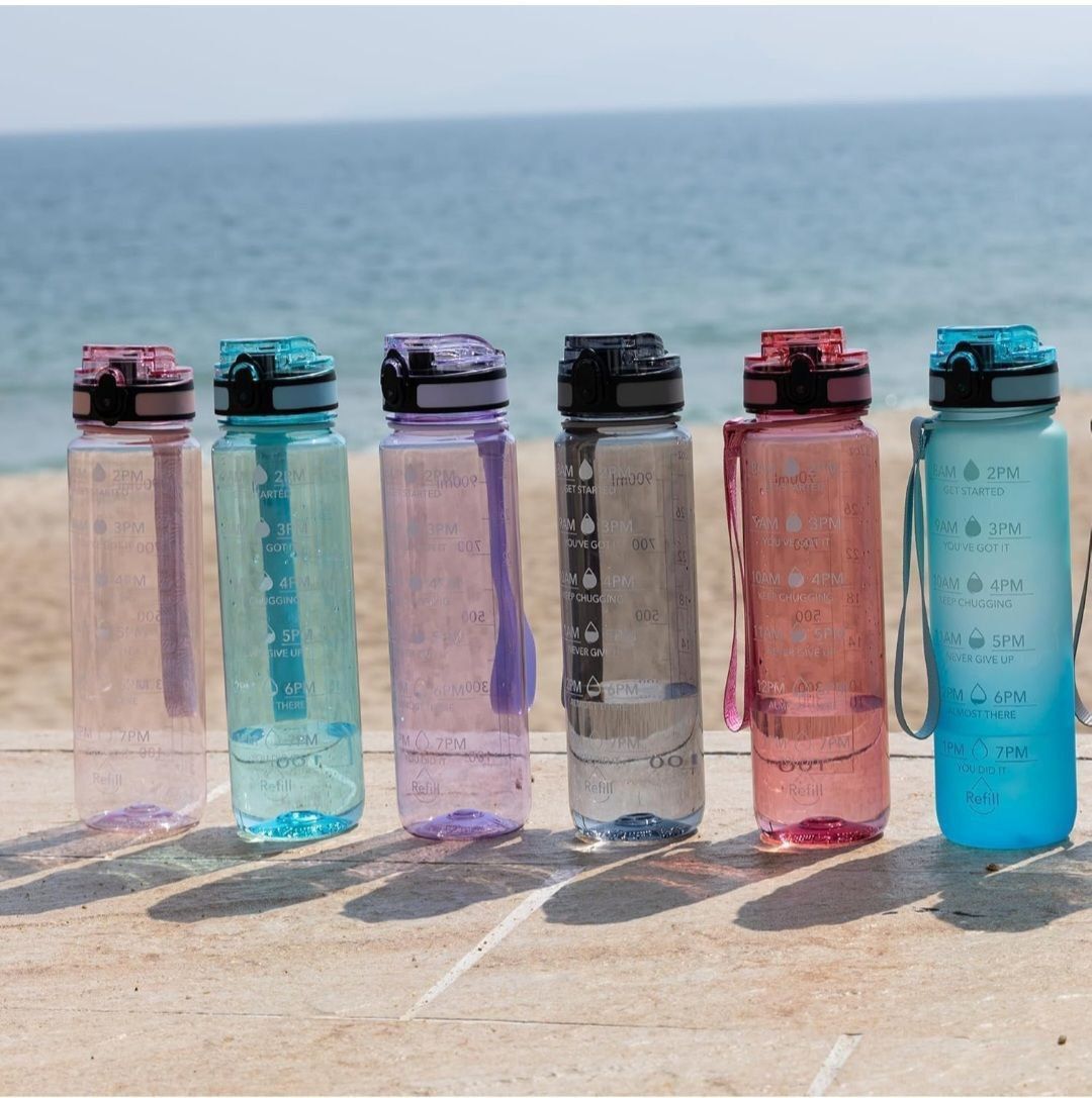 Motivational Water Bottle(900 ml - single piece) with Time Marker – Leakproof, BPA-Free, Transparent Fitness Bottle**