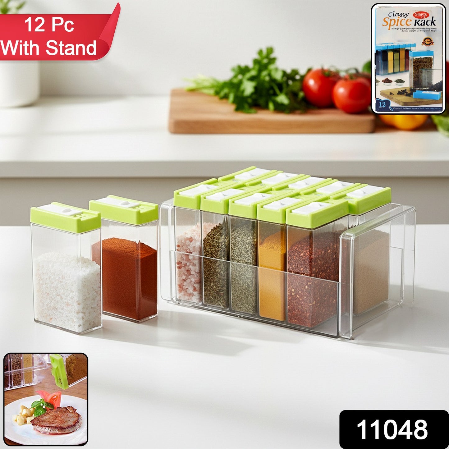 Classic Transparent Spice Rack With Stand  12 Piece