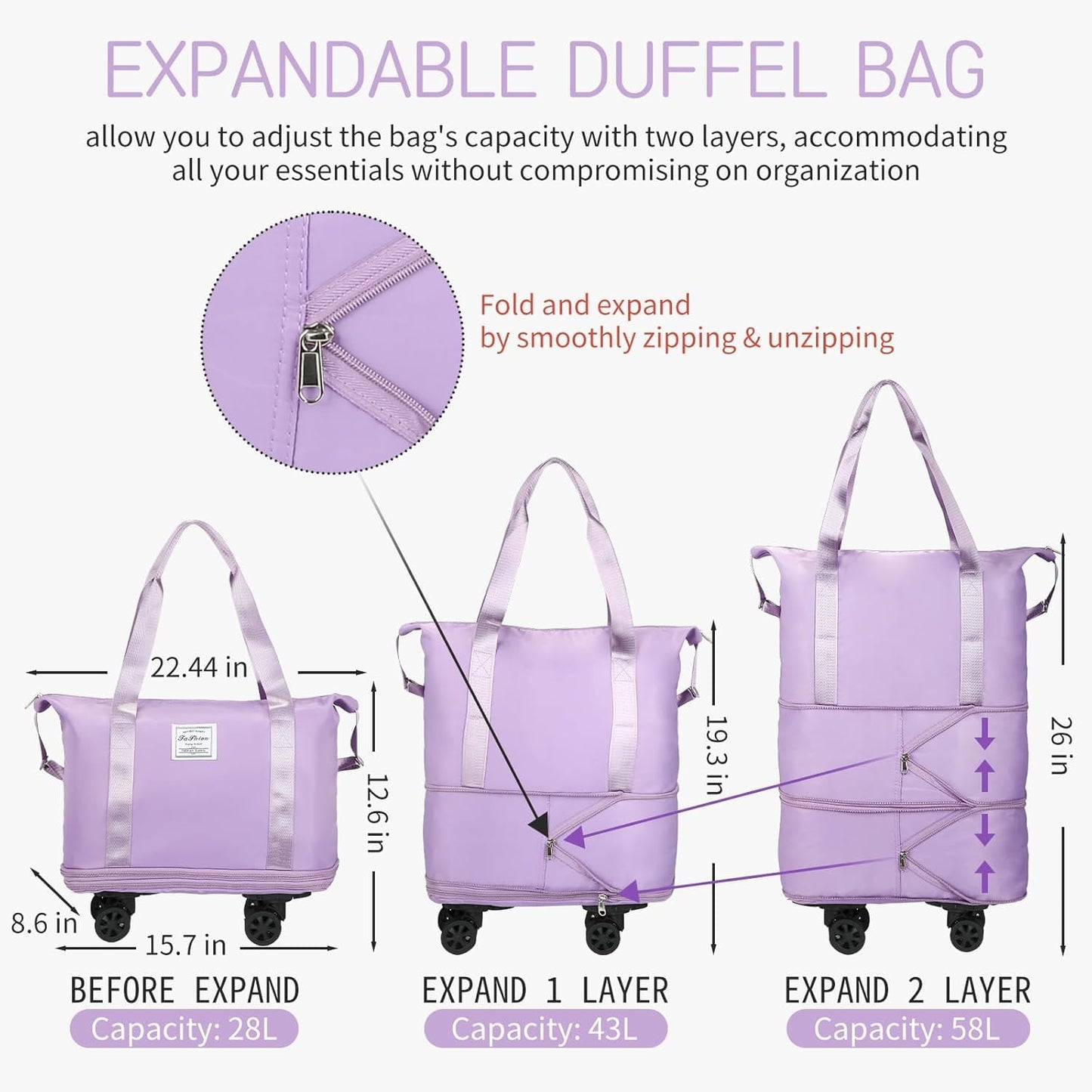 Foldable, Expandable, Waterproof, 360° Wheels