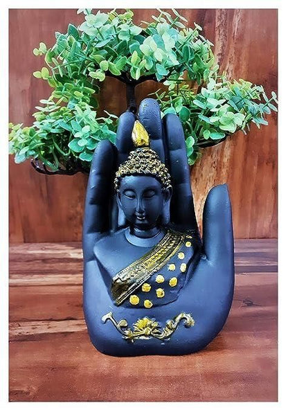 Black-Golden Handcrafted Meditating Palm Buddha Idol