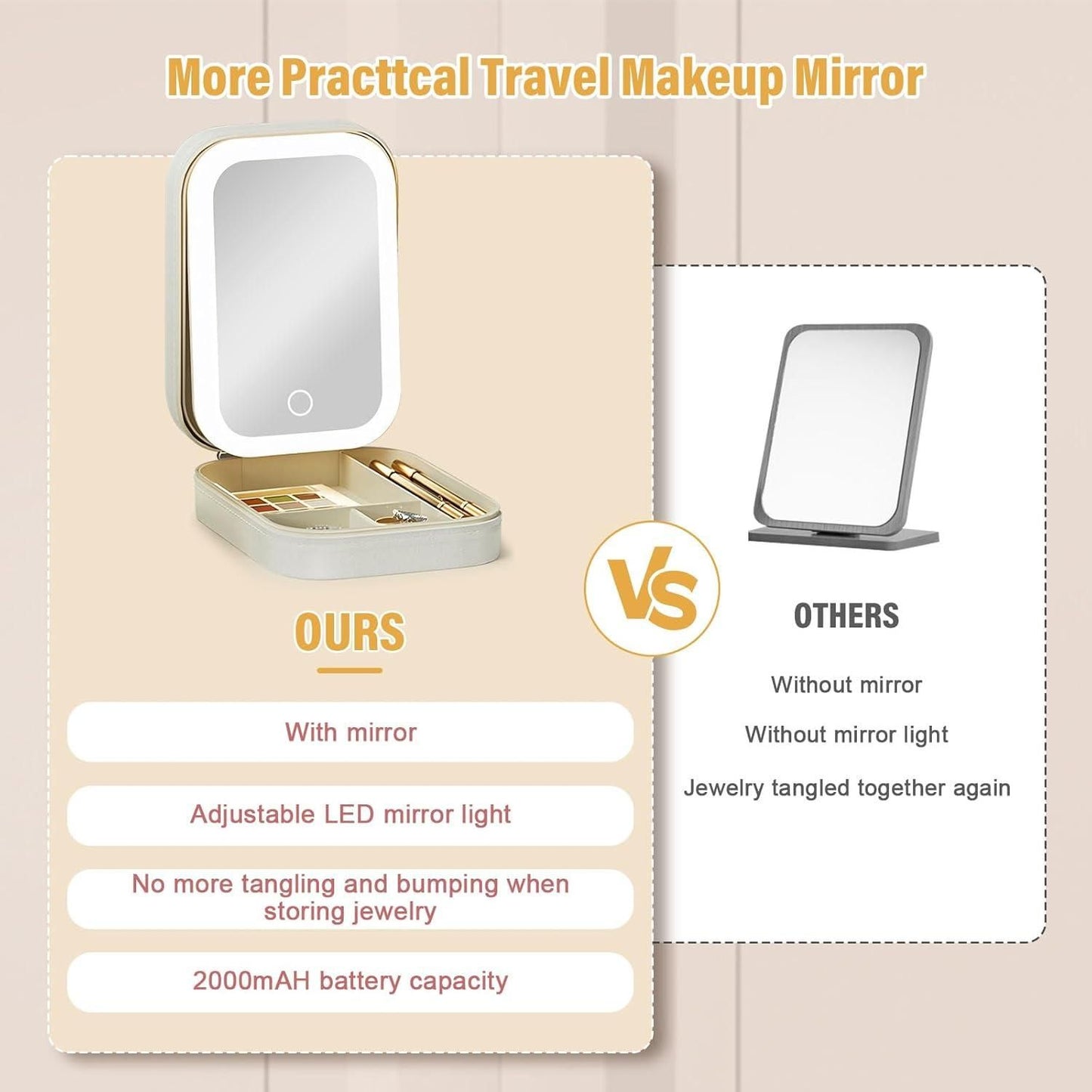 Smart & Premium LED Mirror Jewelry Organizer Case