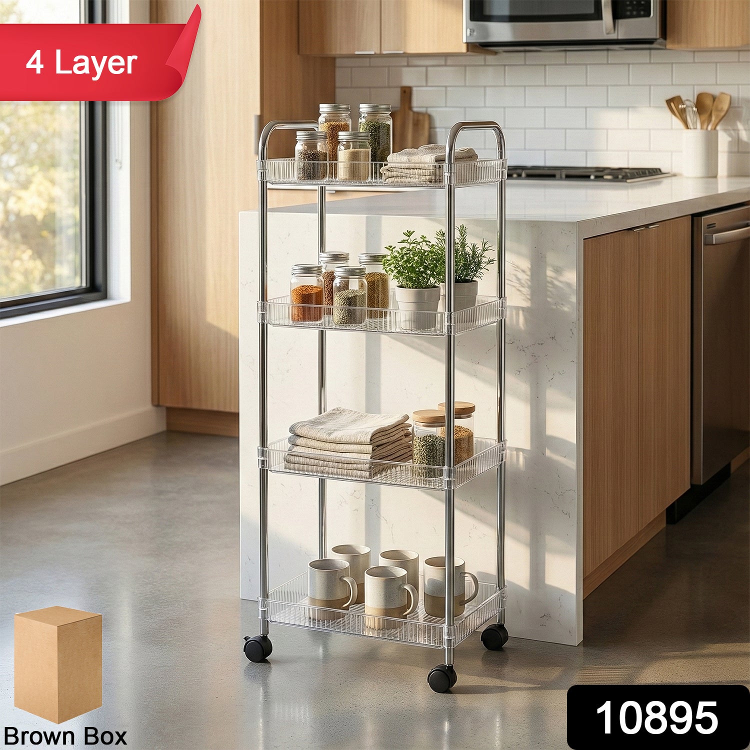 4 Layer Multipurpose Storage Trolley With Wheels