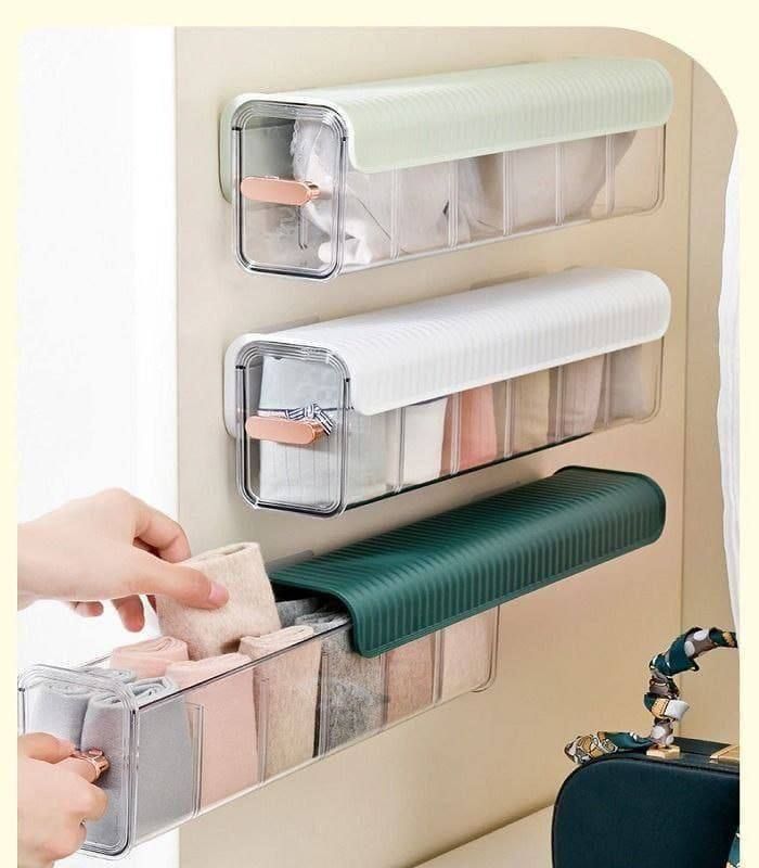 Wall-Mount 6-Cell Drawer Organizer (Single Piece) – Acrylic Storage Divider for Socks, Lingerie, Ties, Cables & Spices