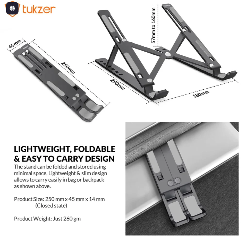 Adjustable Aluminium Laptop Stand – Foldable, Ergonomic &amp; Portable (Up to 17”)