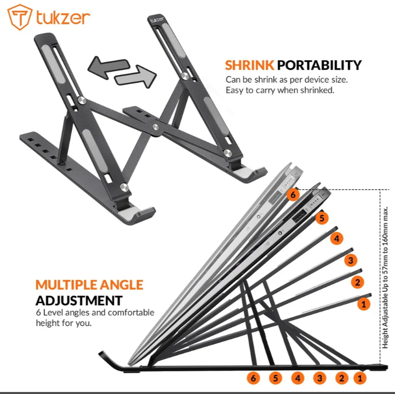 Adjustable Aluminium Laptop Stand – Foldable, Ergonomic &amp; Portable (Up to 17”)