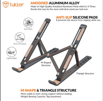 Adjustable Aluminium Laptop Stand – Foldable, Ergonomic &amp; Portable (Up to 17”)