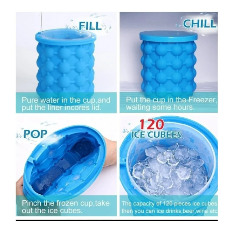 2-in-1 Silicone Ice Cube Maker &amp; Bucket – 32 Round Ice Cubes