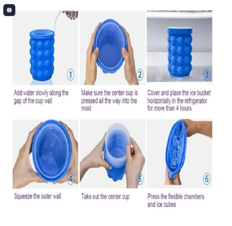 2-in-1 Silicone Ice Cube Maker &amp; Bucket – 32 Round Ice Cubes
