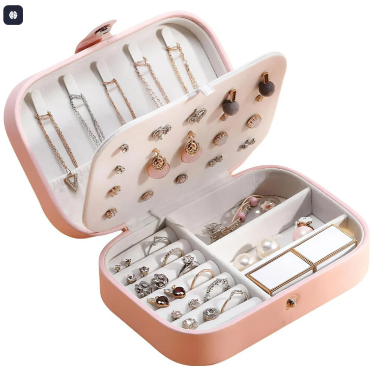 Mini Jewellery Organizer Pouch – Compact Travel Storage Case (Leather Finish)
