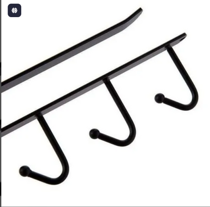 Over Cabinet Multi Hook Rack – Space-Saving Metal Organizer (Black)