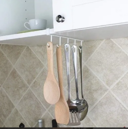 Over Cabinet Multi Hook Rack – Space-Saving Metal Organizer (Black)