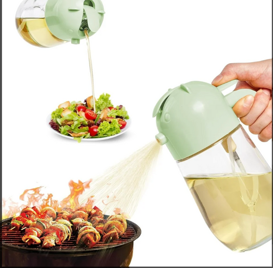 2-in-1 Glass Oil Dispenser – Spray &amp; Pour Bottle (580ml Leakproof Design)