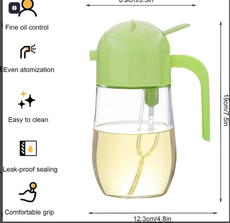 2-in-1 Glass Oil Dispenser – Spray &amp; Pour Bottle (580ml Leakproof Design)