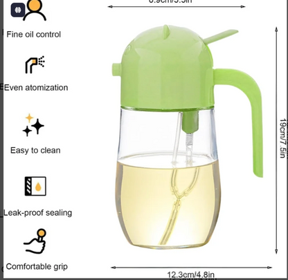 2-in-1 Glass Oil Dispenser – Spray &amp; Pour Bottle (580ml Leakproof Design)