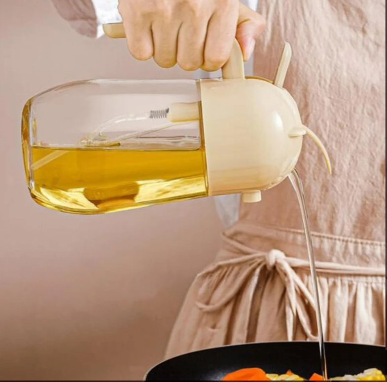 2-in-1 Glass Oil Dispenser – Spray &amp; Pour Bottle (580ml Leakproof Design)