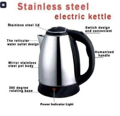 Electric Stainless Steel Kettle – 2L Fast Boil with Temperature Control (1500W)