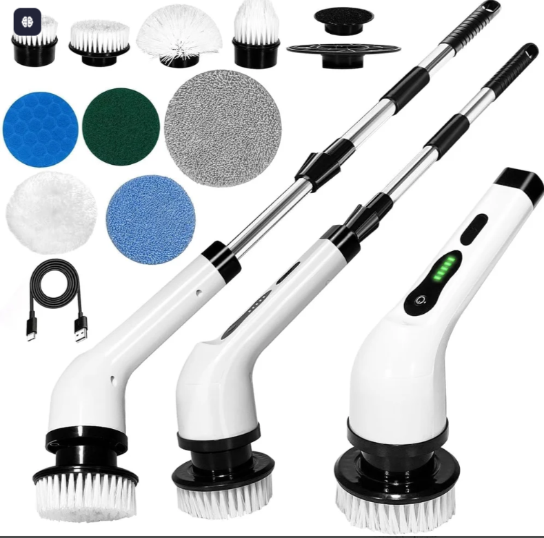 Electric Spin Scrubber with Telescopic Handle – Multi-Surface Cleaning Brush (9 in 1 )