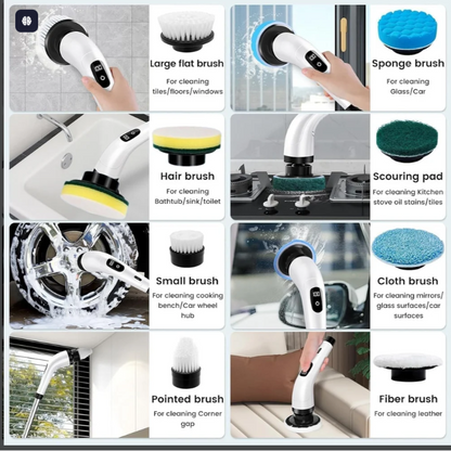 Electric Spin Scrubber with Telescopic Handle – Multi-Surface Cleaning Brush (9 in 1 )