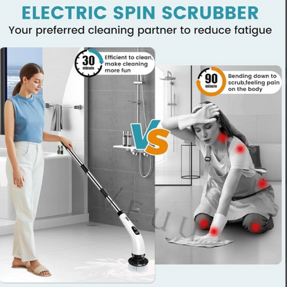 Electric Spin Scrubber with Telescopic Handle – Multi-Surface Cleaning Brush (9 in 1 )