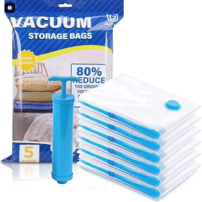 Vacuum Compression Storage Bags – Space Saving Zip Lock Bags with Pump (Set)