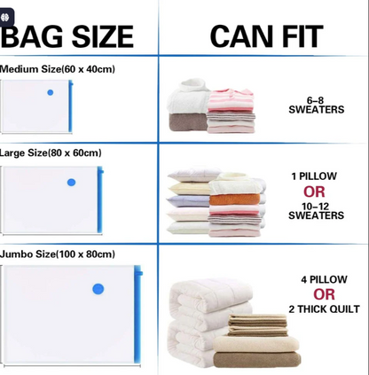Vacuum Compression Storage Bags – Space Saving Zip Lock Bags with Pump (Set)