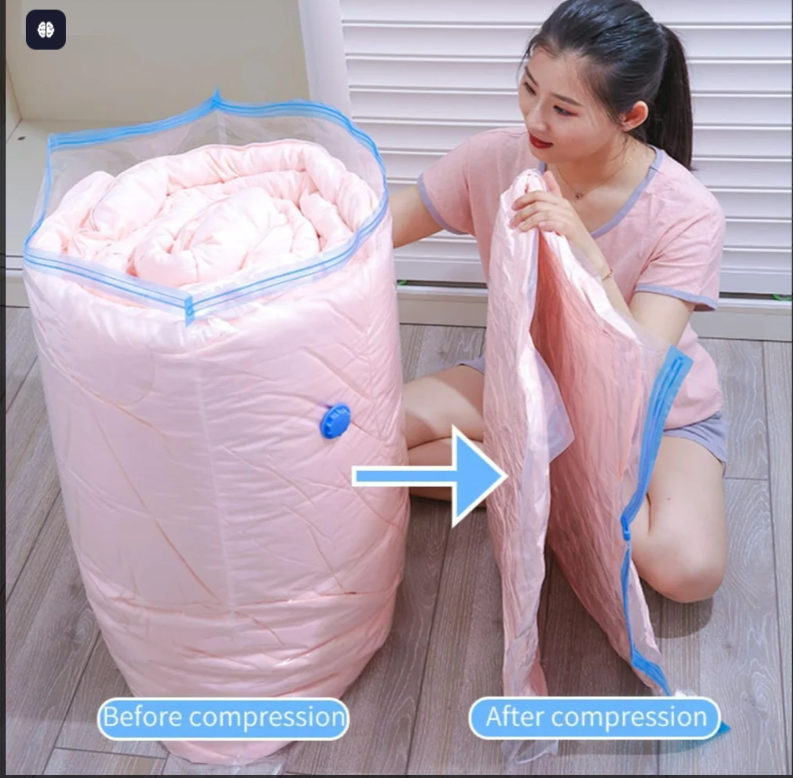 Vacuum Compression Storage Bags – Space Saving Zip Lock Bags with Pump (Set)