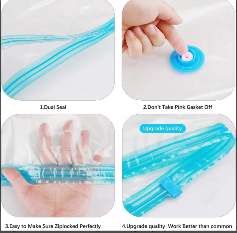 Vacuum Compression Storage Bags – Space Saving Zip Lock Bags with Pump (Set)