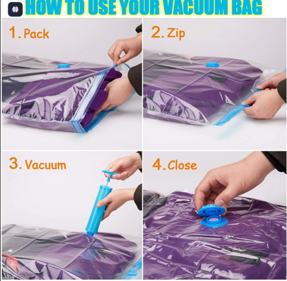 Vacuum Compression Storage Bags – Space Saving Zip Lock Bags with Pump (Set)