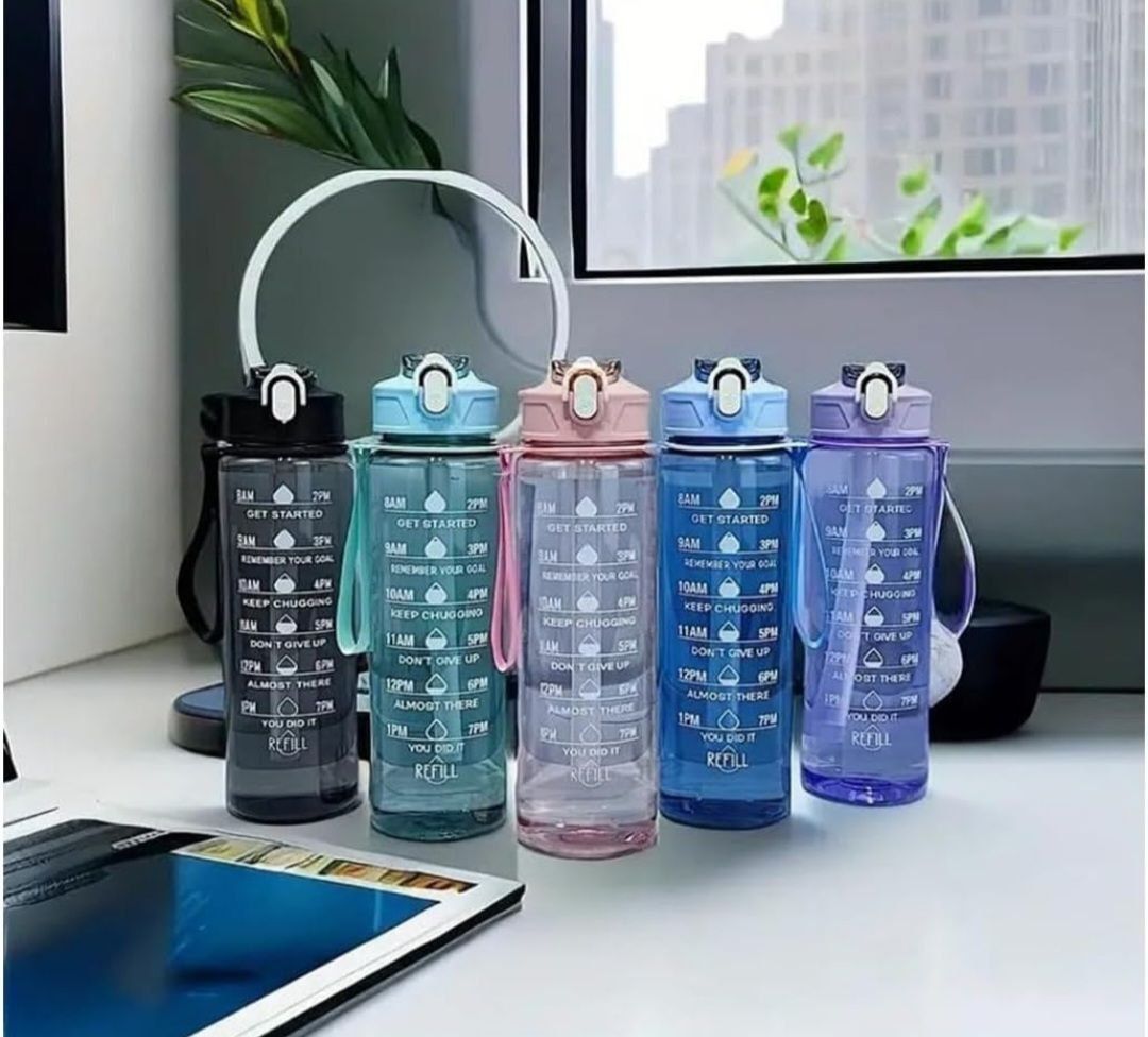 Motivational Water Bottle(900 ml - single piece)  with Time Marker – Leakproof, BPA-Free, Transparent Fitness Bottle**