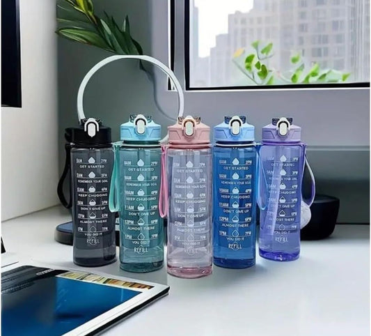 Motivational Water Bottle(900 ml - single piece)  with Time Marker – Leakproof, BPA-Free, Transparent Fitness Bottle**