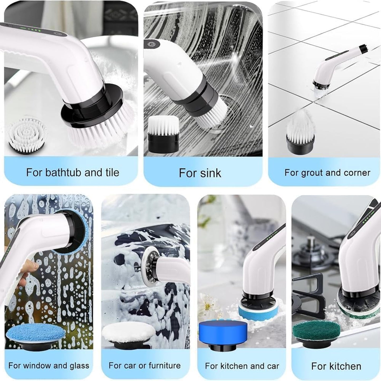 9-in-1 Electric Cleaning Brush With Long Extendable Handle (1 Set)