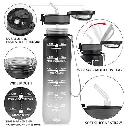 Motivational Water Bottle(900 ml - single piece)  with Time Marker – Leakproof, BPA-Free, Transparent Fitness Bottle**