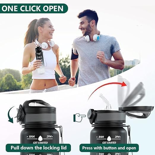 Motivational Water Bottle(900 ml - single piece)  with Time Marker – Leakproof, BPA-Free, Transparent Fitness Bottle**