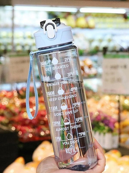Motivational Water Bottle(900 ml - single piece)  with Time Marker – Leakproof, BPA-Free, Transparent Fitness Bottle**