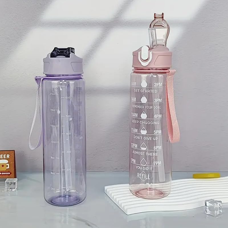 Motivational Water Bottle(900 ml - single piece)  with Time Marker – Leakproof, BPA-Free, Transparent Fitness Bottle**