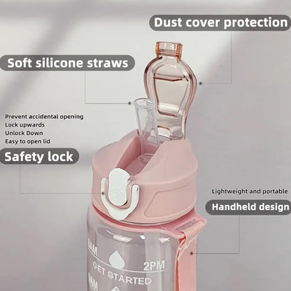 Motivational Water Bottle(900 ml - single piece)  with Time Marker – Leakproof, BPA-Free, Transparent Fitness Bottle**
